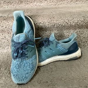 Adidas Womens Ultra Boost 3.0 Running Shoes Blue S82055 Lace Up Low Knit Mesh.